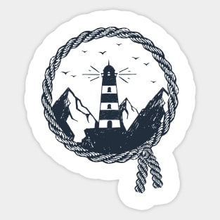 Lighthouse. Mountains. Nautical. Inspirational Creative Illustration. Sticker